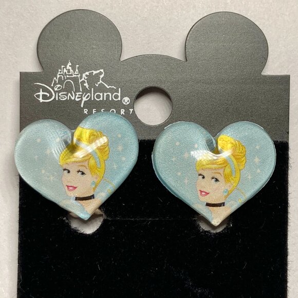 Vintage Disney Princess Cinderella Earrings Clip On Ella Heart Acrylic Blue - Picture 3 of 10